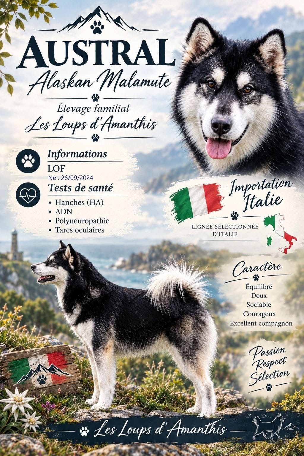 Flyer de présentation d’Austral, papa de la portée.